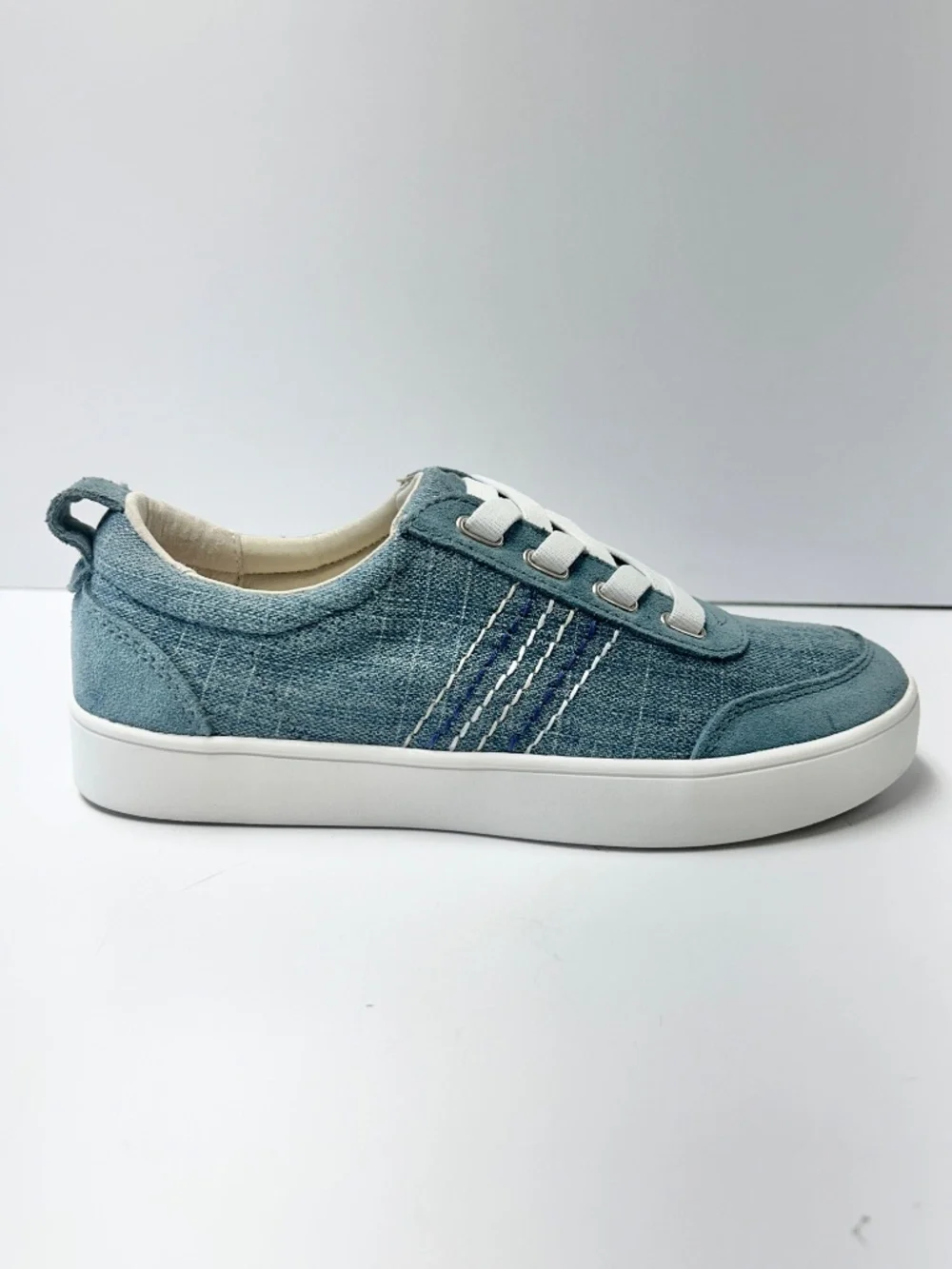 Revitalign Women’s 7.5B Orthotic Slip-On Sneakers Blue Denim Leather Trim NWOB